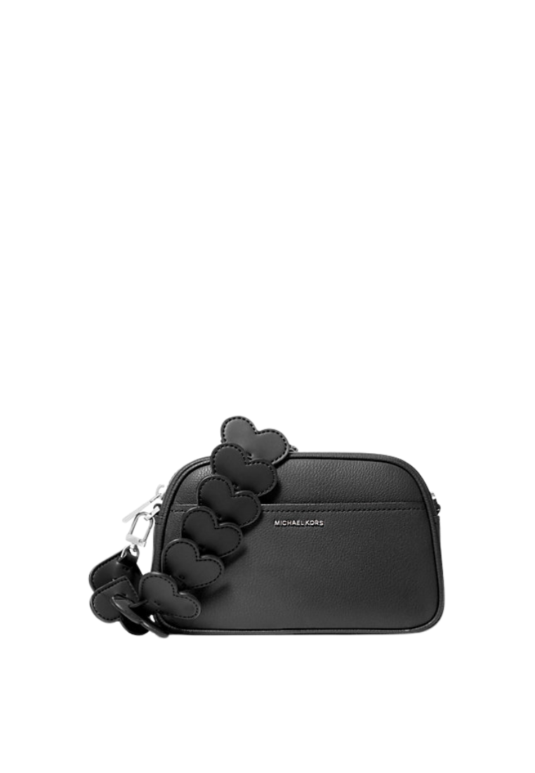 ( PREORDER ) Michael Kors Jet Set Small Leather and Heart Embellished Strap Camera Crossbody Bag In Black 32R6SJ6C5Y