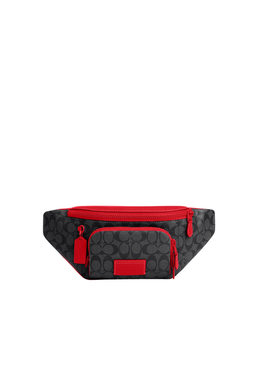 Coach Track Belt Bag In Colorblock Signature Canvas In Charcoal Bright Poppy CP013