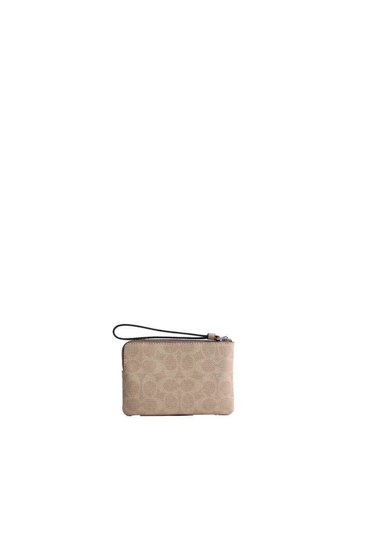 Coach Corner Zip Wristlet Signature Canvas In Sand Taupe CW854