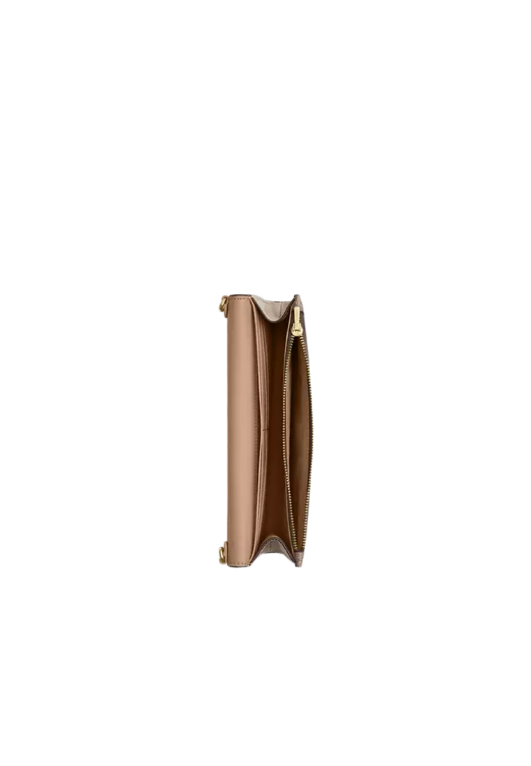 ( PREORDER ) Coach Klare With Chain In Blocked Signature Canvas Wallet In Gold Sand Tan CBI21