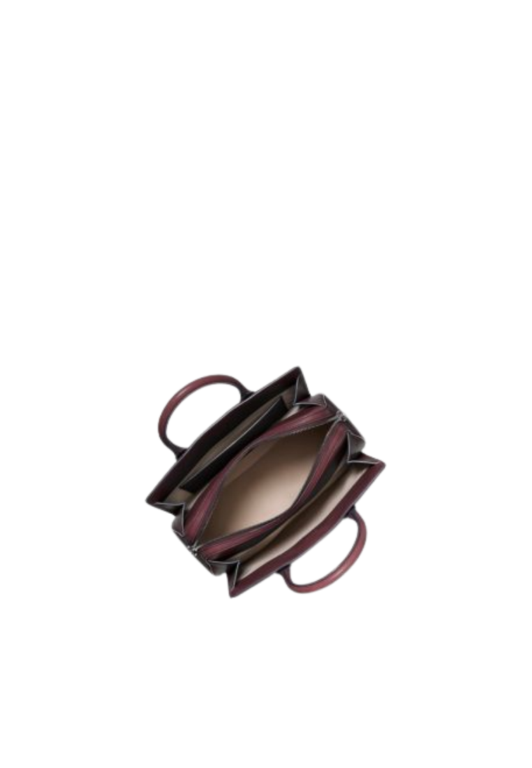 ( PREORDER ) Michael Kors Laila Medium Logo Embossed Burnished Leather Satchel Bag In Oxblood 30F5T9IS2L