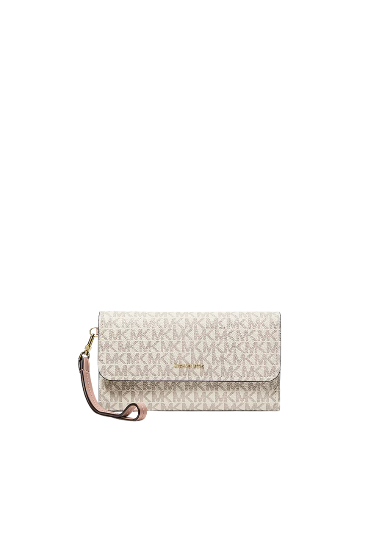 ( PREORDER ) Michael Kors Jet Set Medium Signature Logo Smartphone wristlet In Vanilla/Soft Pink 32S6GJ6W6B