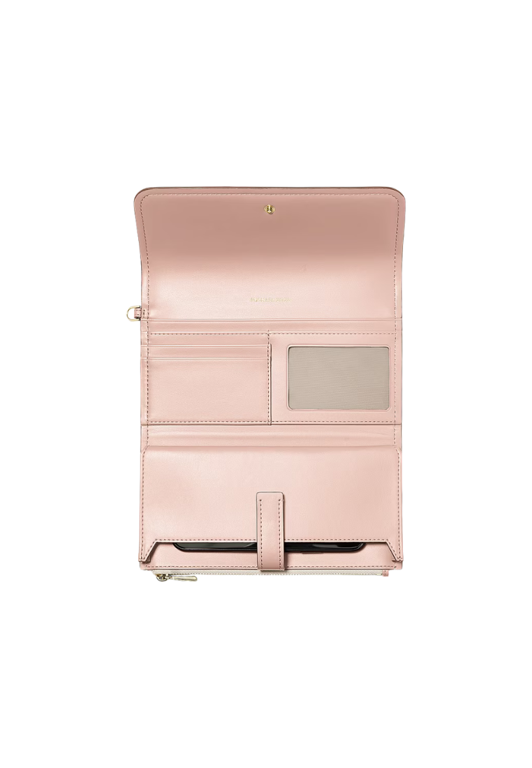 ( PREORDER ) Michael Kors Jet Set Medium Signature Logo Smartphone wristlet In Vanilla/Soft Pink 32S6GJ6W6B