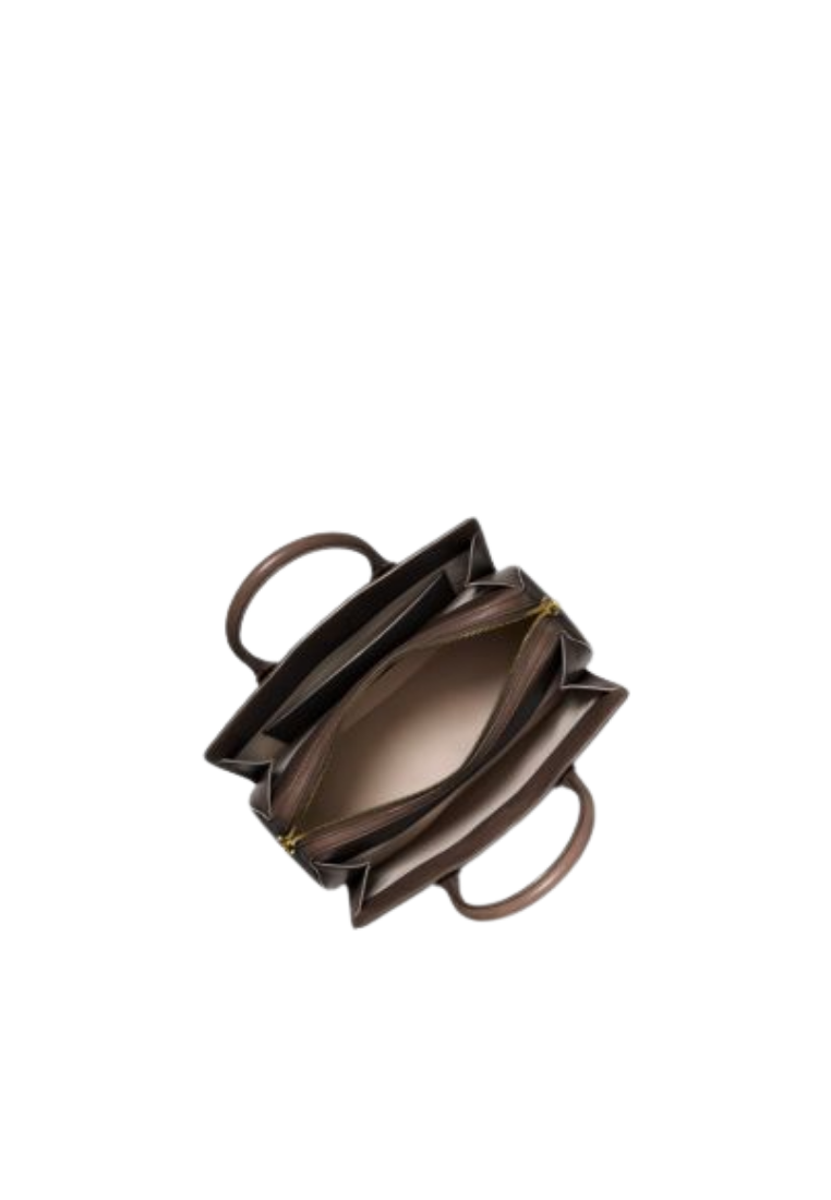 ( PREORDER ) Michael Kors Laila Medium Logo Embossed Burnished Leather Satchel Bag In Chocolate 30F5A9IS2L