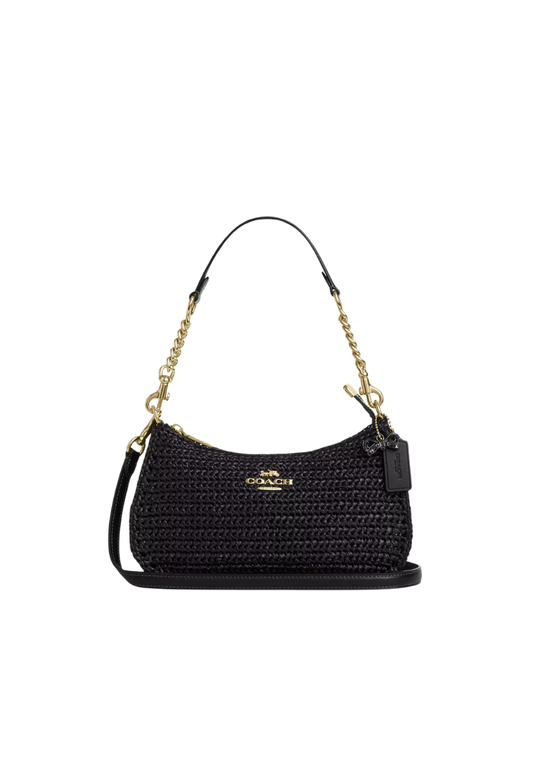 ( PREORDER ) Coach Teri Shoulder Bag In Straw Gold Black CBI17