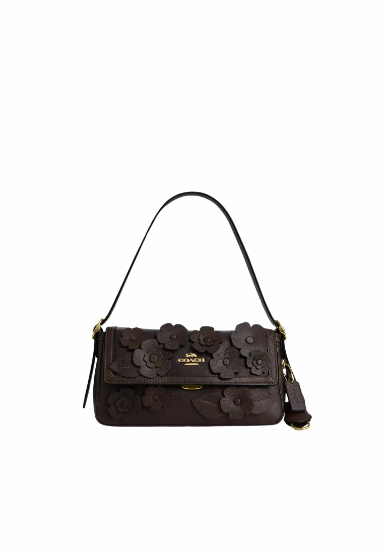 ( PREORDER ) Coach Etta Small Flap With Floral Applique Shoulder Bag In Gold Maple CDY43
