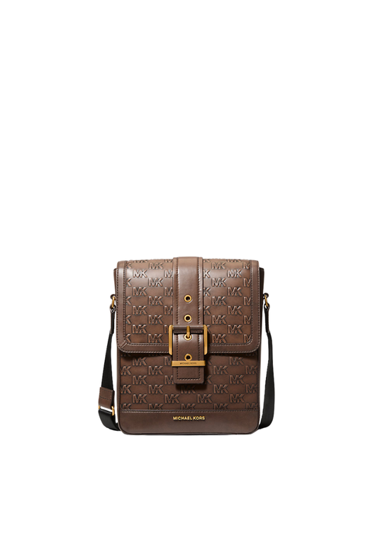 ( PREORDER ) Michael Kors Colby Logo Embossed Burnished Leather Messenger bag In Chocolate 33F5GBAL6L
