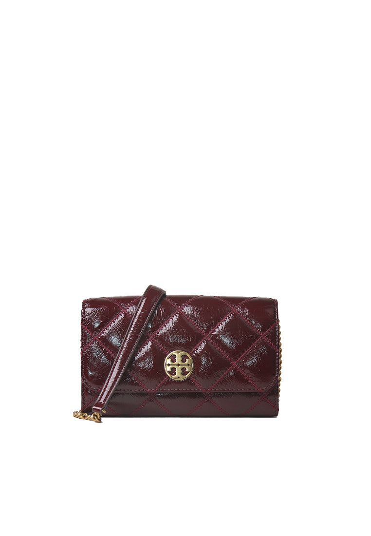 Tory Burch Willa Shine Chain Wallet In Fig Jam 164057