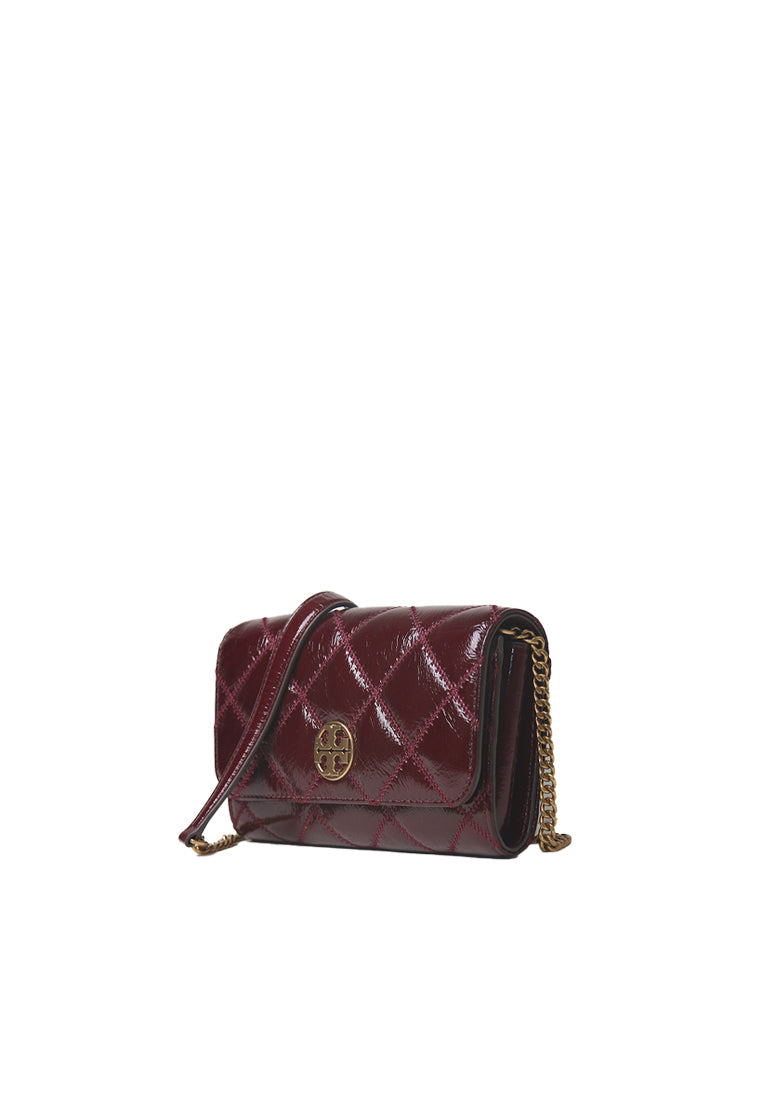 Tory Burch Willa Shine Chain Wallet In Fig Jam 164057