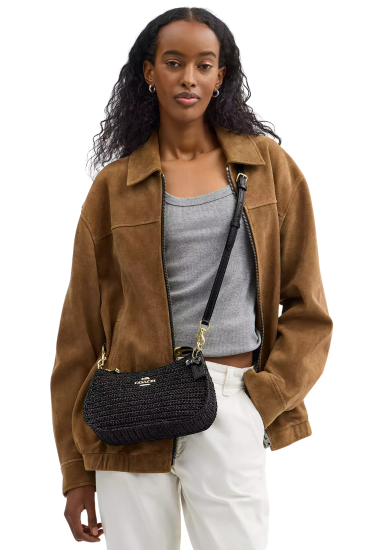 ( PREORDER ) Coach Teri Shoulder Bag In Straw Gold Black CBI17