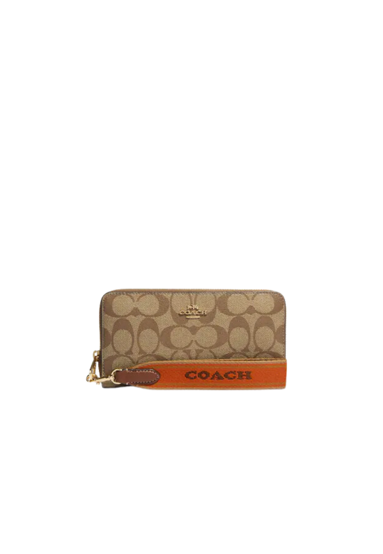 Coach Long Zip Around Wallet Signature Canvas In Khaki Canyon Multi CH692