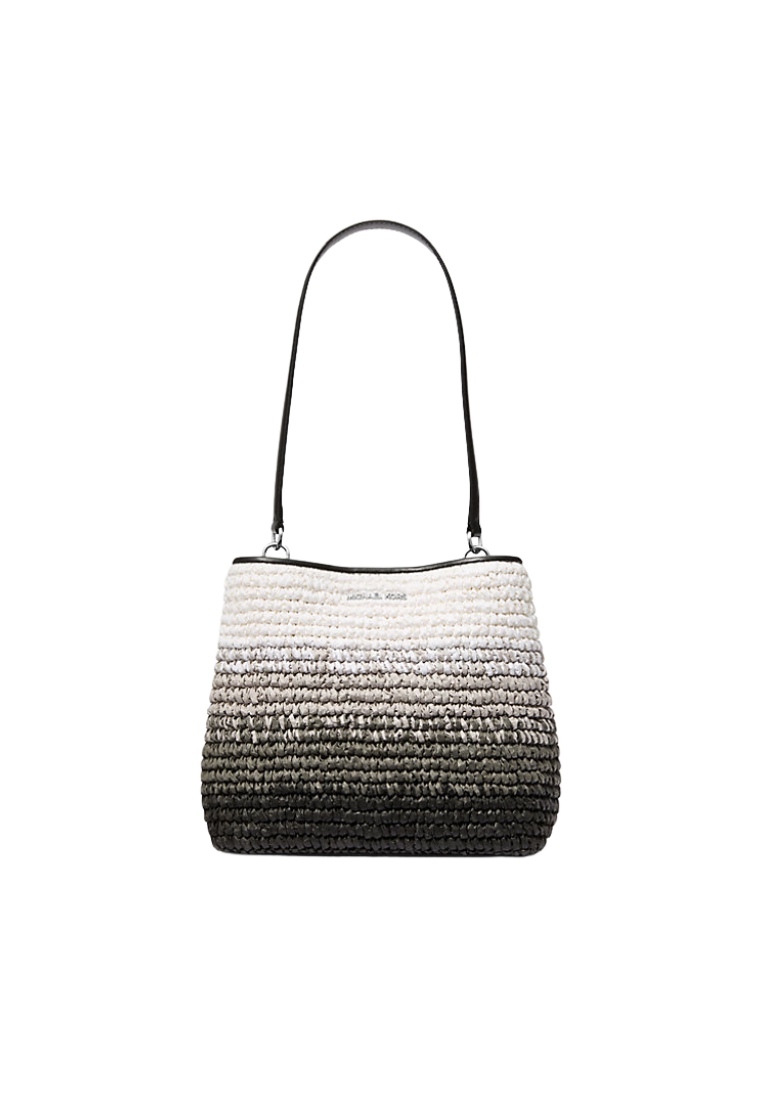 Michael Kors Pratt Medium Ombre Straw Shoulder Bag In Black Noir 35S5S3FS2W
