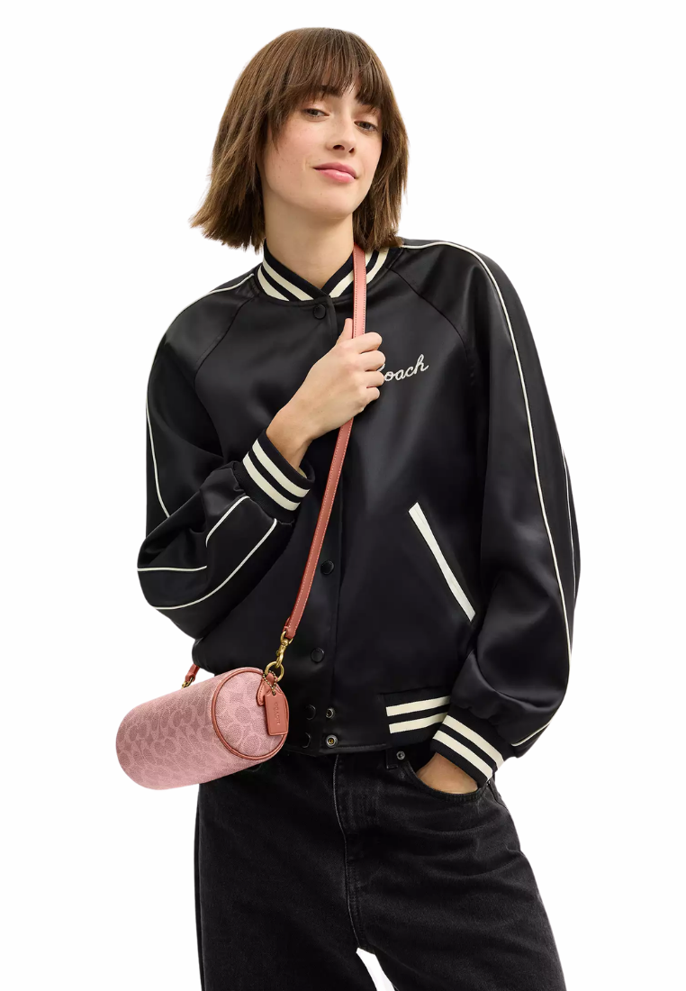 ( PREORDER ) Coach Barrel Bag In Signature Canvas Shoulder Bag In Melon Pink CDY79