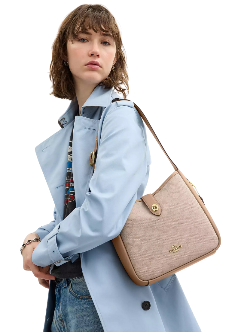 ( PREORDER ) Coach Hadley Turnlock With Signature Canvas Tote Bag In Dark Natural Multi CAK51