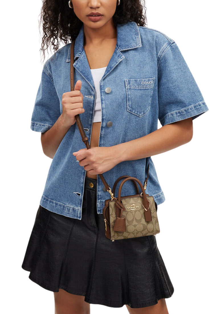 Coach Andrea Mini Carryall Crossbody Bag Signature Canvas In Khaki Saddle 2 CO975