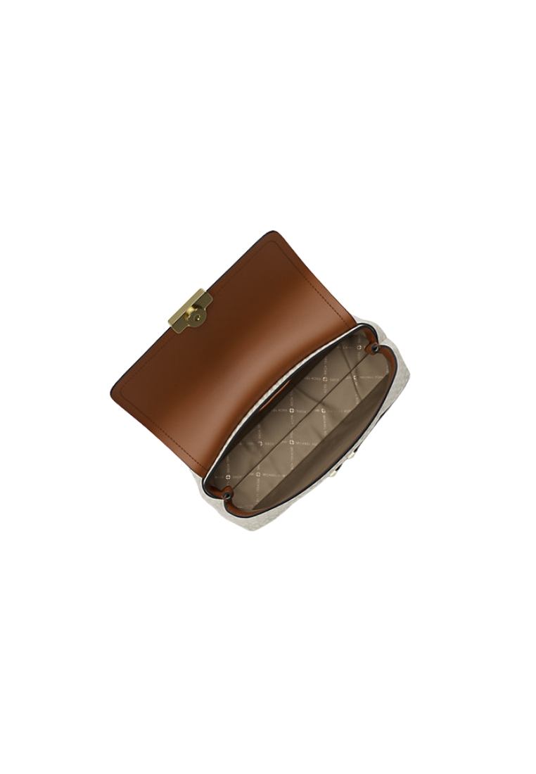 ( PREORDER ) Michael Kors Tribeca Medium Signature Logo Satchel Bag In Vanilla Acorn 30F5G2RS2B