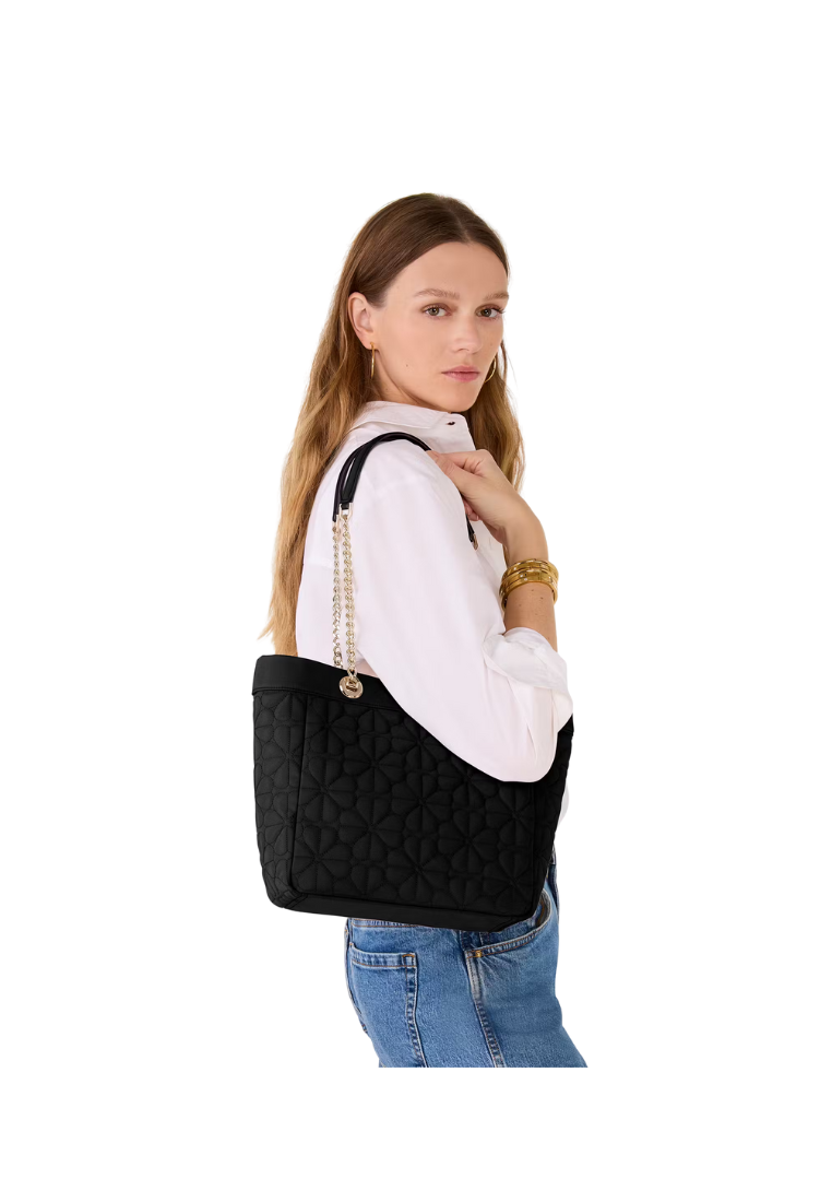 Kate Spade Flower Quilted Fabric Medium Tote Bag In Black KK156