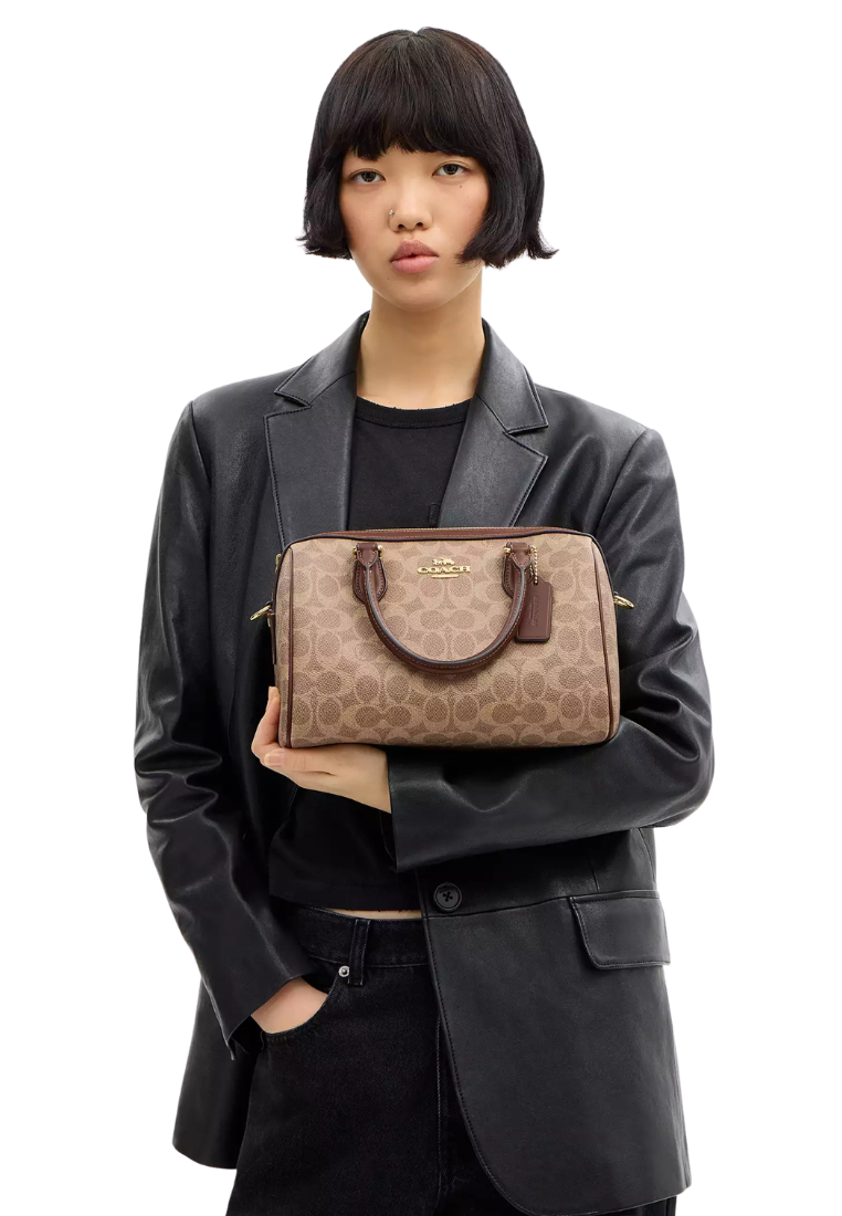 Coach Rowan In Signature Canvas Satchel Bag In Tan Brown CV961