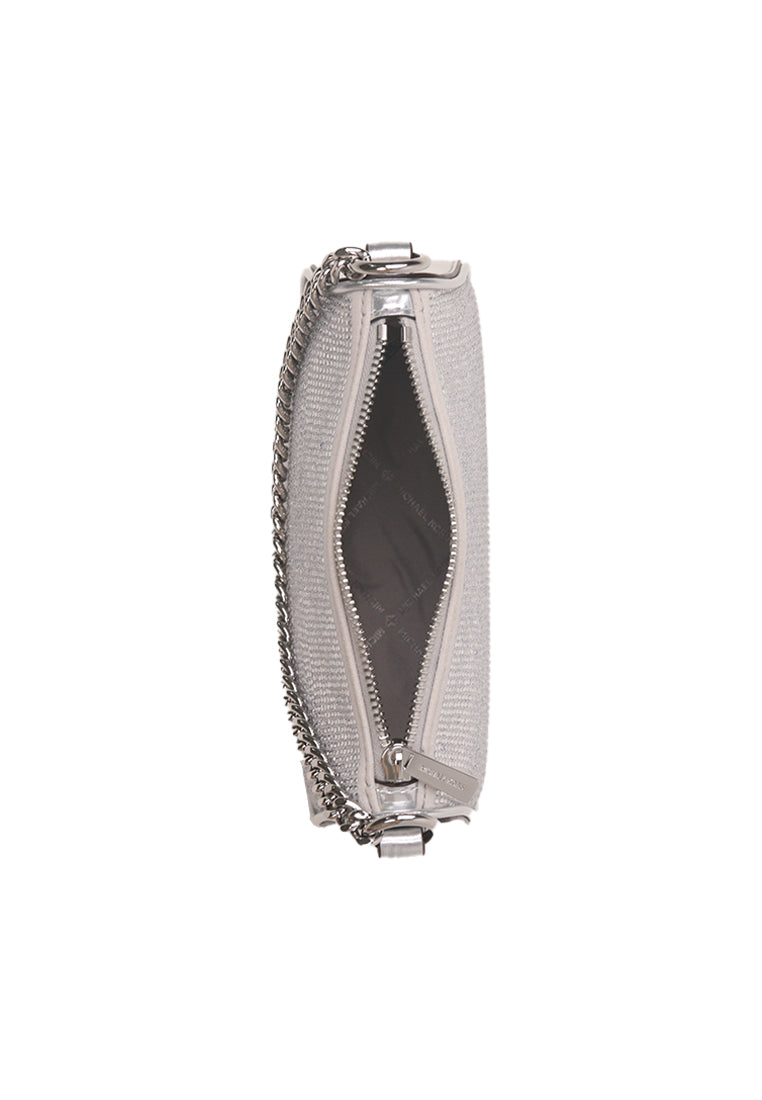 Michael Kors Carmela Small Pouchette Rhinestone Chain Shoulder Bag In Silver 35F4S1QC5S