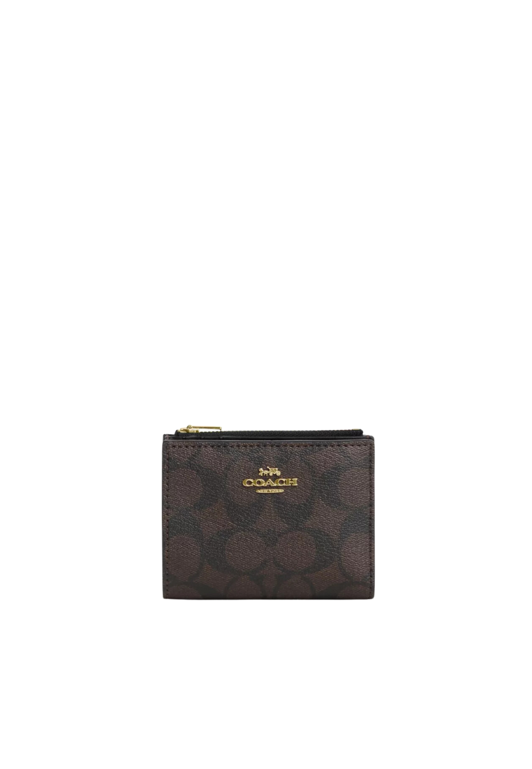 Coach Billfold Wallet Signature Canvas In Brown Black CM852