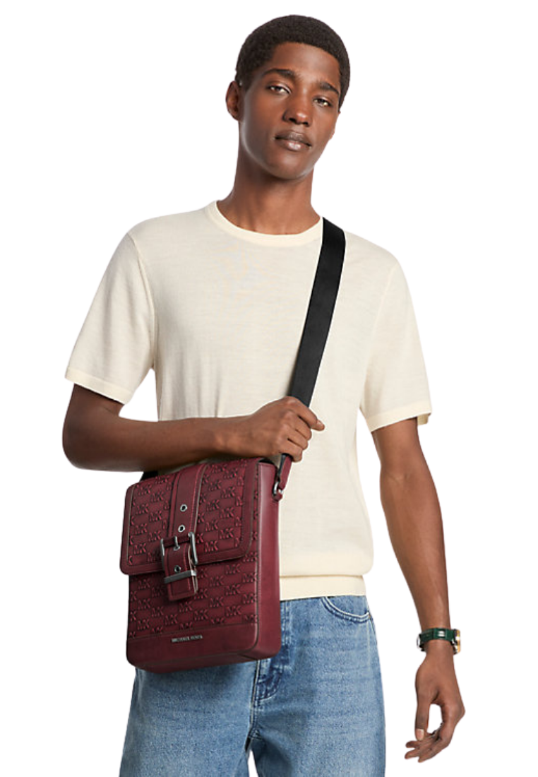 ( PREORDER ) Michael Kors Colby Logo Embossed Burnished Leather Messenger bag In Oxblood 33F5BBAL6L