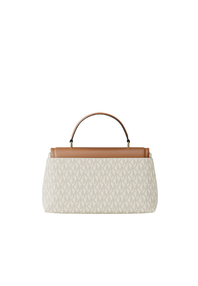 ( PREORDER ) Michael Kors Tribeca Medium Signature Logo Satchel Bag In Vanilla Acorn 30F5G2RS2B