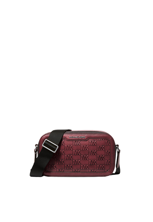 ( PREORDER ) Michael Kors Hudson Logo Embossed Burnished Leather Crossbody Bag In Oxblood 33F5BHDM5U