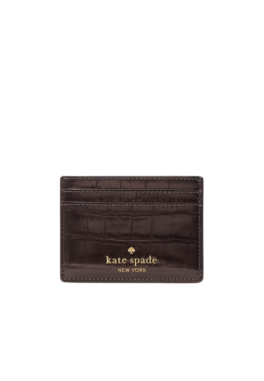 ( PREORDER ) Kate Spade Madison Croc Embossed Small Slim Card Holder In Hot Fudge KM621