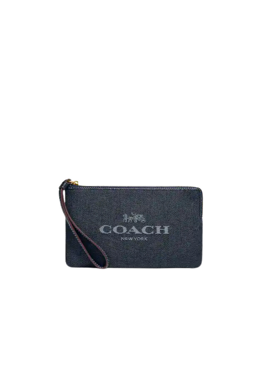 Coach Large Corner Zip Wristlet In Denim CH386