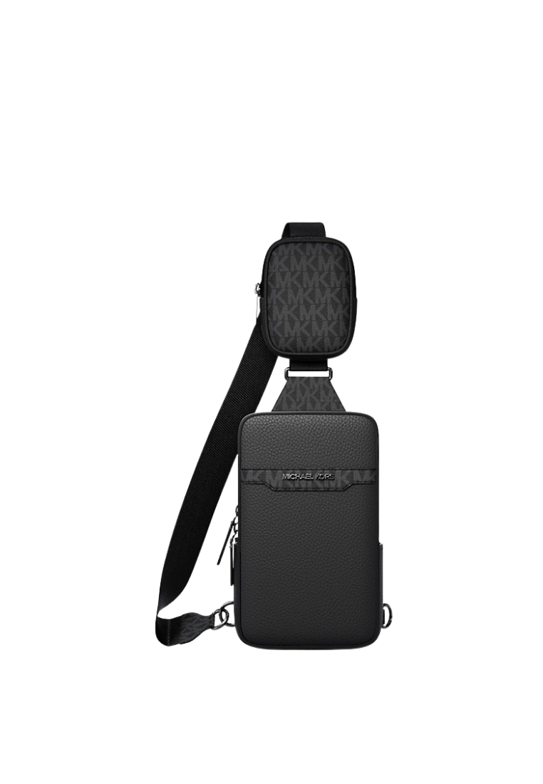 ( PREORDER ) Michael Kors Cooper Medium Pebbled Leather and Signature Logo with Pouch Sling Pack In Black 37R6LCOC8L