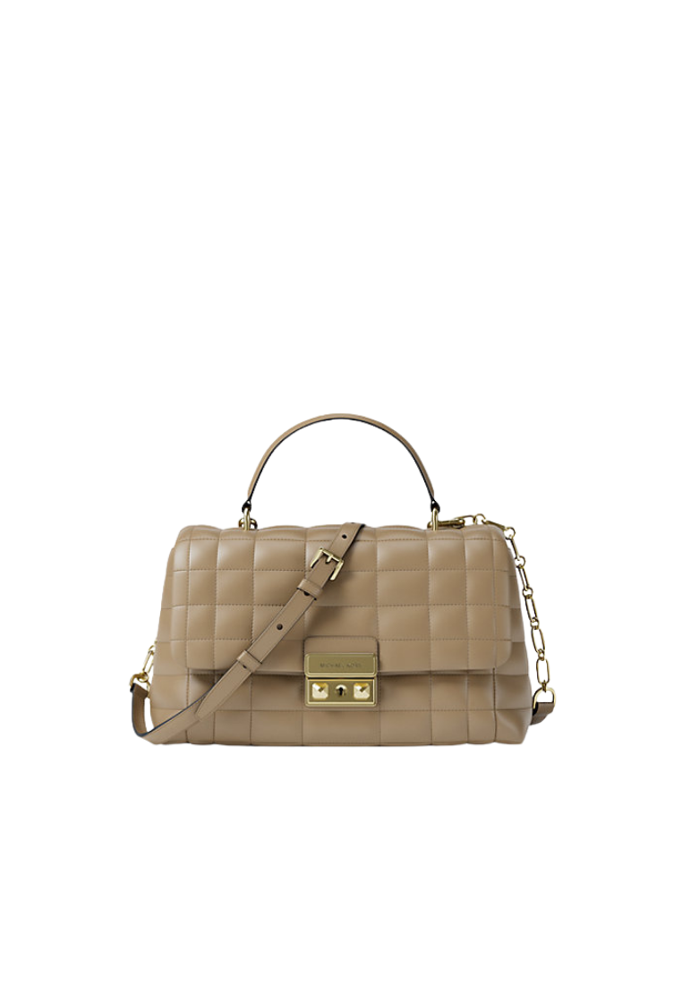 ( PREORDER ) Michael Kors Tribeca Medium Quilted Leather Satchel Bag In Husk 30F5G2RS2L