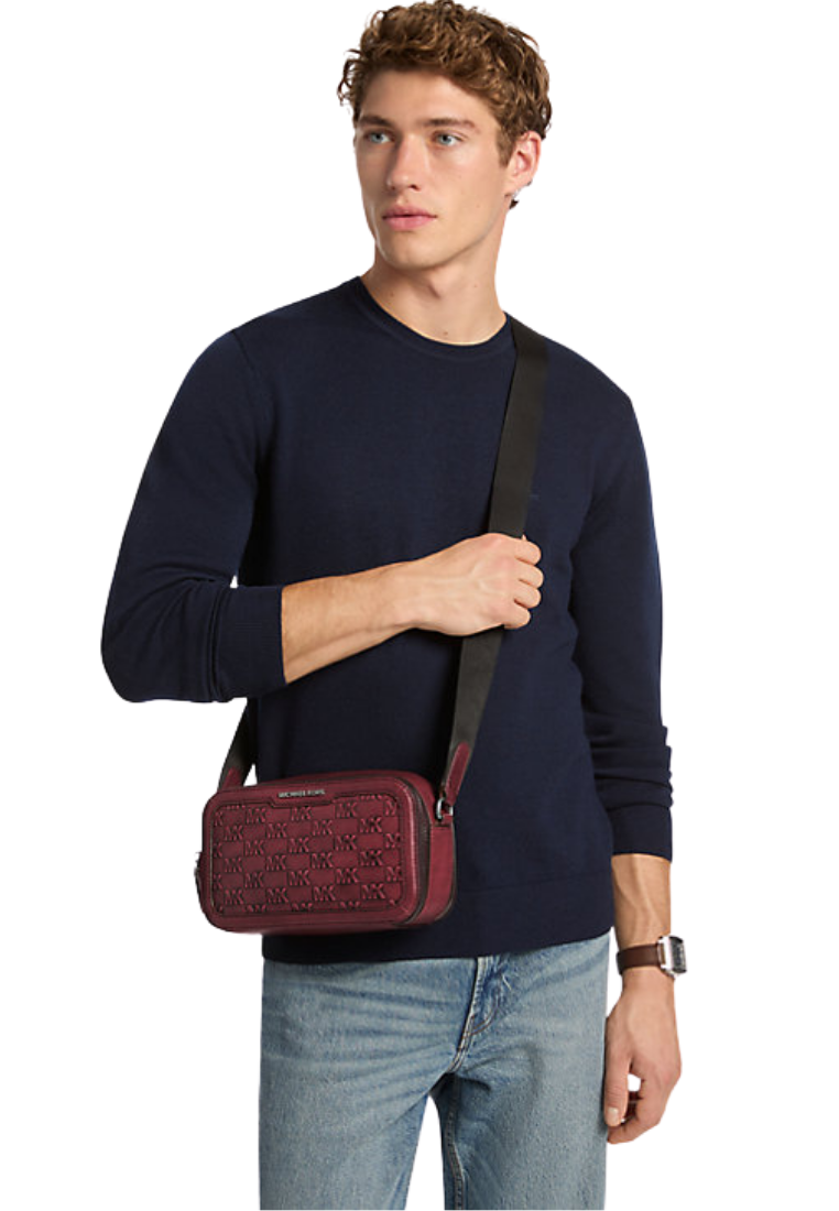 ( PREORDER ) Michael Kors Hudson Logo Embossed Burnished Leather Crossbody Bag In Oxblood 33F5BHDM5U