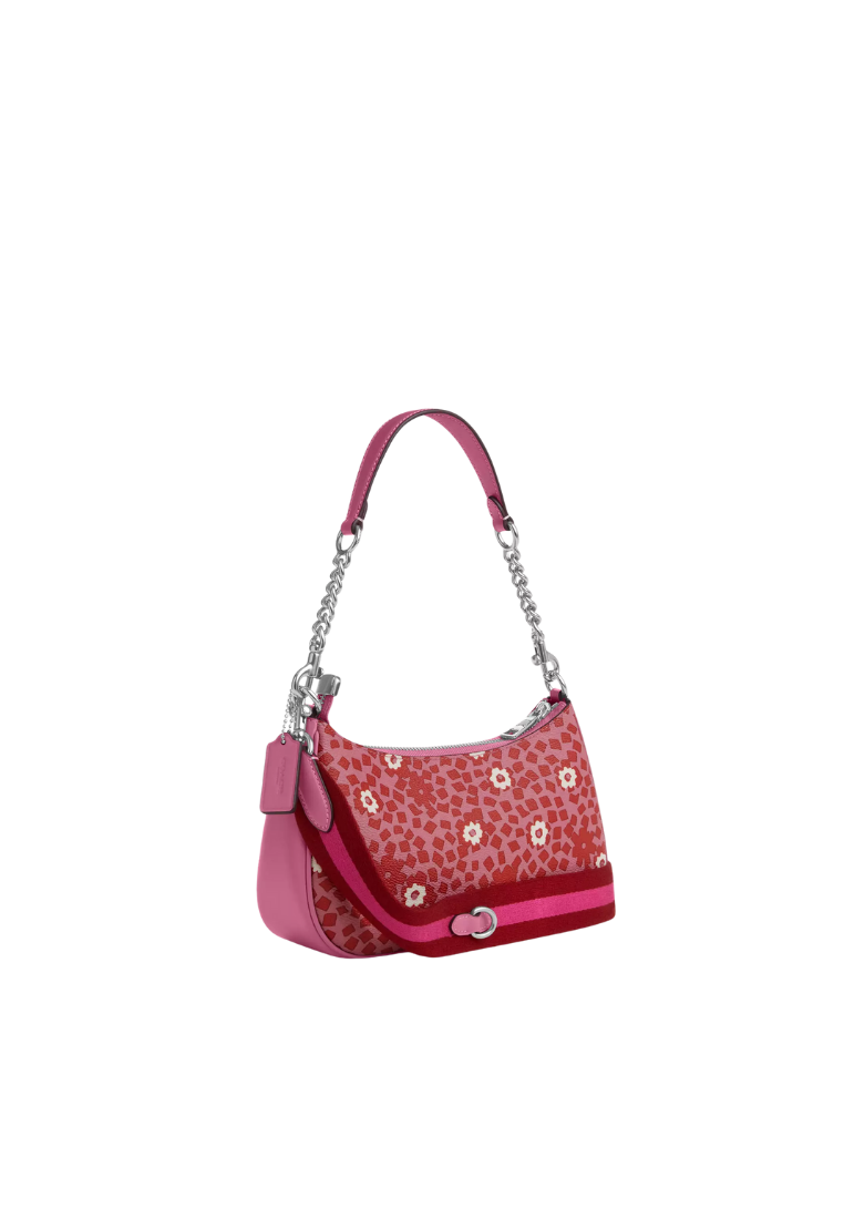 ( PREORDER ) Coach Teri With Floral Print Shoulder Bag In Silver Pink Multi CBI52