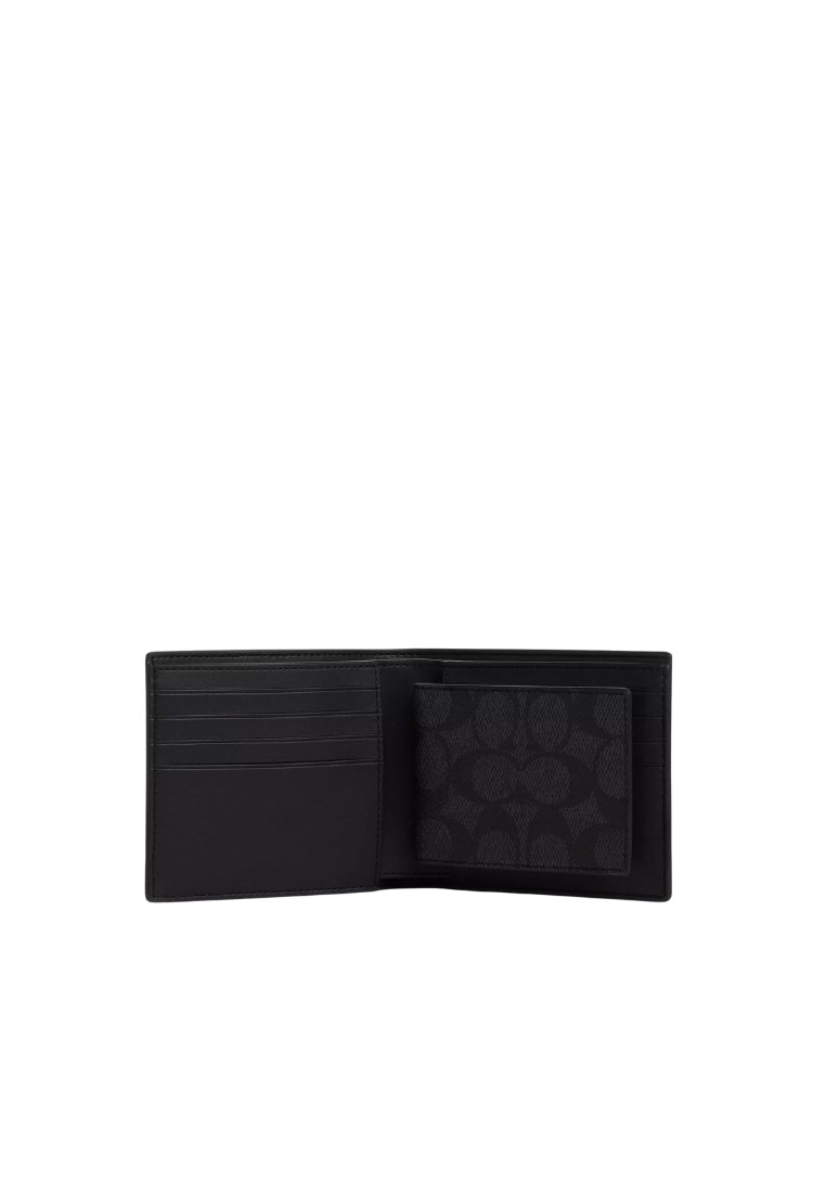 ( PREORDER ) Coach 3 In 1 Gift Set In Signature Canvas Wallet In Gunmetal Charcoal Black CW344