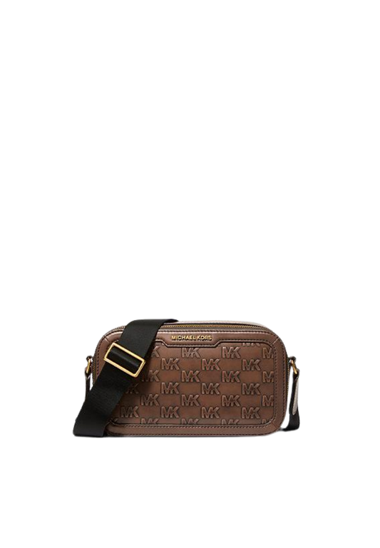 ( PREORDER ) Michael Kors Hudson Logo Embossed Burnished Leather Crossbody Bag In Chocolate 33F5GHDM5L