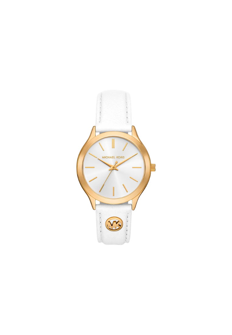 ( PREORDER ) Michael Kors Slim Runway Gold-Tone Leather Watch In Optic White MK7544