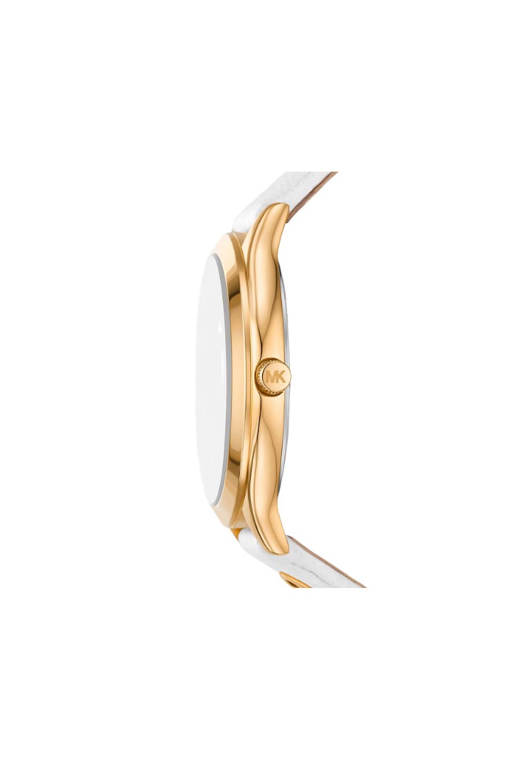 ( PREORDER ) Michael Kors Slim Runway Gold-Tone Leather Watch In Optic White MK7544