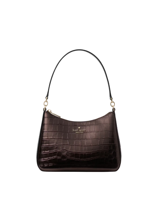( PREORDER ) Kate Spade Margot Metallic Croc Embossed Convertible Shoulder Bag In Hot Fudge KN246