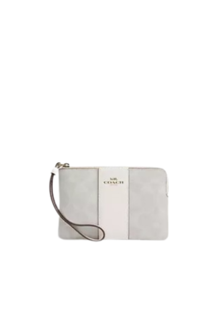 Coach Corner Zip Wristlet In Signature Canvas In Chalk Glacier White CS602