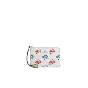 Coach Corner Zip Wristlet With Floral Print In Chalk Multi CT988