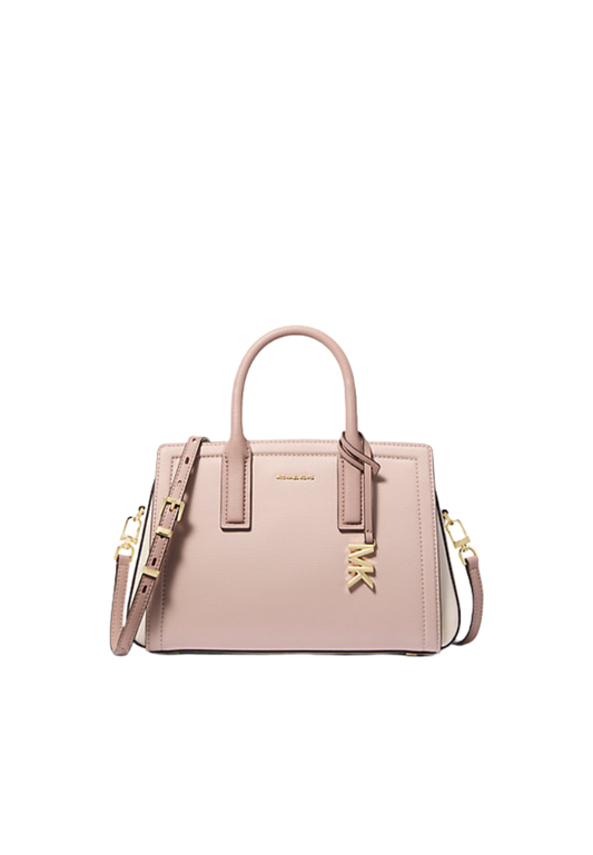 ( PREORDER ) Michael Kors Laila Small Color-Block Pebbled Leather Satchel Bag In Light Cream 30T5G9IS1T