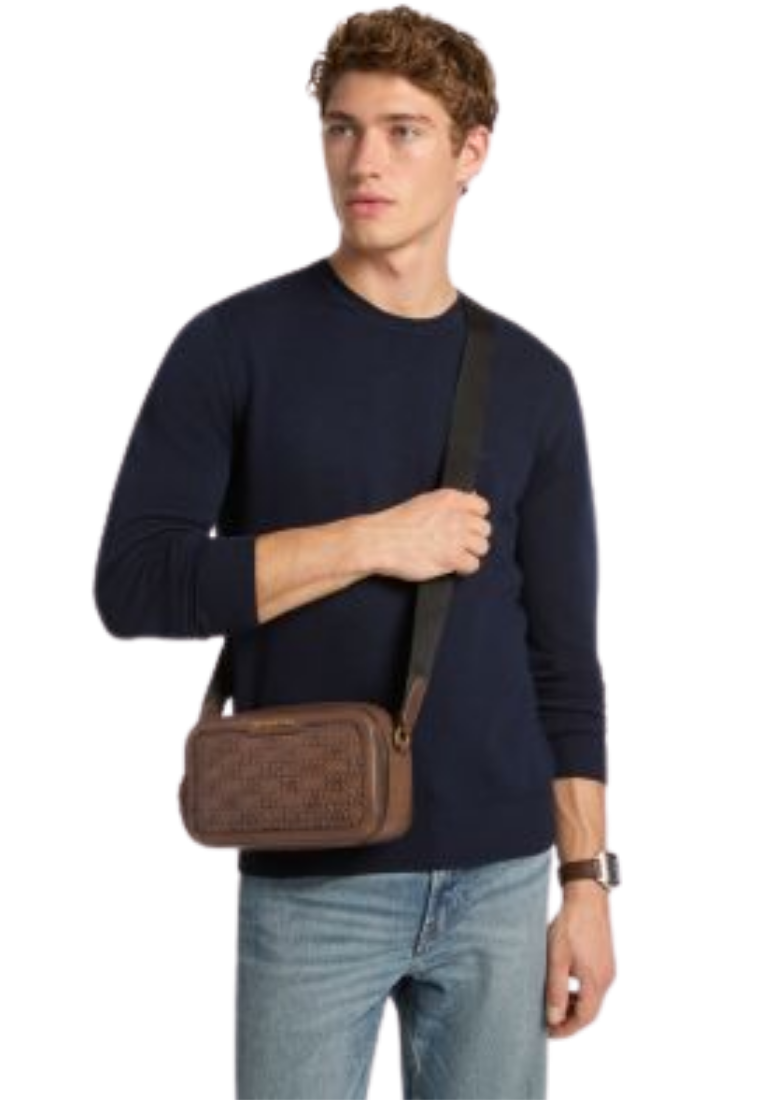( PREORDER ) Michael Kors Hudson Logo Embossed Burnished Leather Crossbody Bag In Chocolate 33F5GHDM5L