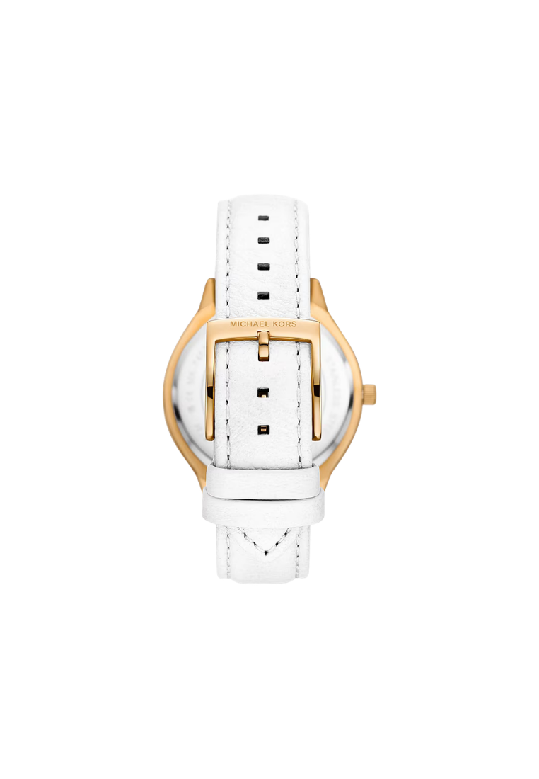 ( PREORDER ) Michael Kors Slim Runway Gold-Tone Leather Watch In Optic White MK7544