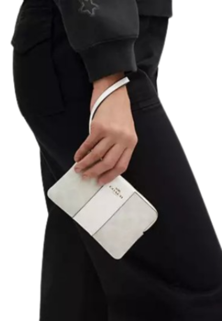 Coach Corner Zip Wristlet In Signature Canvas In Chalk Glacier White CS602