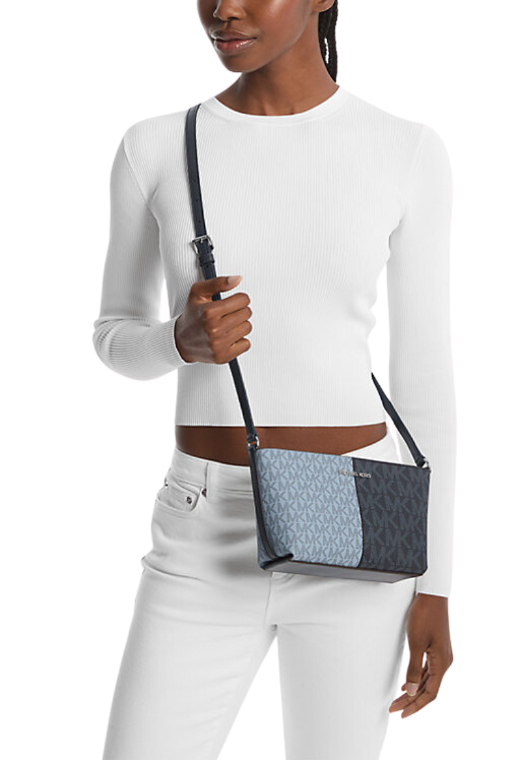 Michael Kors Jet Set Travel Crossbody Bag Small Two-Tone Logo In Navy Multi 35F4STVC1B