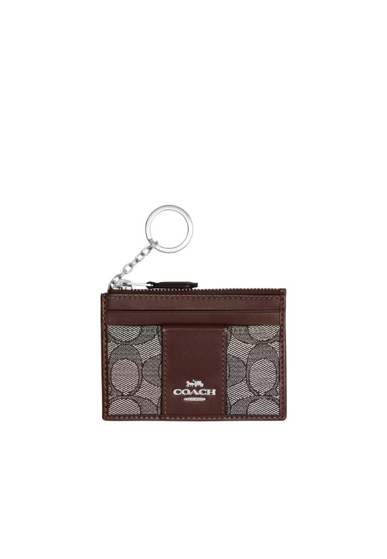 ( PREORDER ) Coach Mini Id Skinny In Signature Jacquard Card Case In Silver Oak Maple CU988