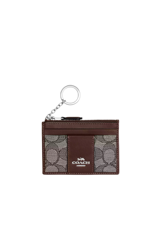( PREORDER ) Coach Mini Id Skinny In Signature Jacquard Card Case In Silver Oak Maple CU988
