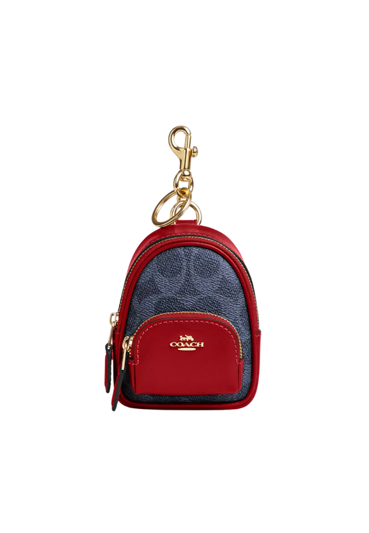 ( PREORDER ) Coach Mini Court Backpack In Signature Canvas Charm In Denim Bold Red CX066