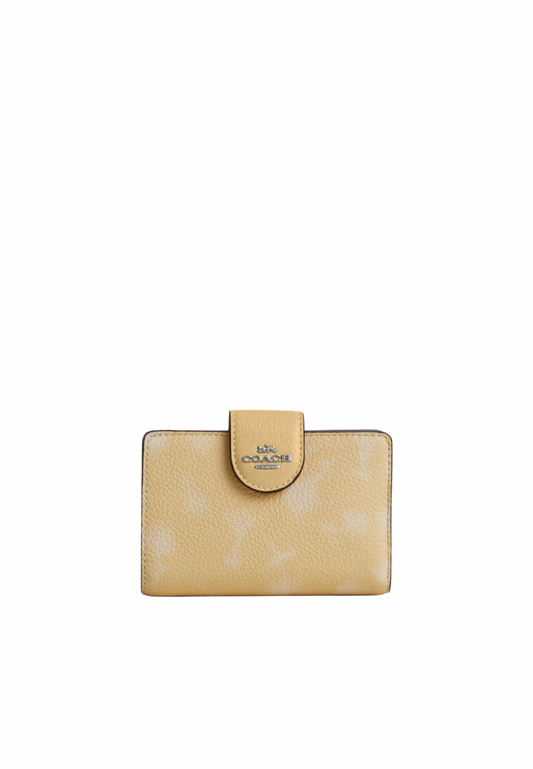 ( PREORDER ) Coach Medium Corner Zip With Floral Print Wallet In Washed Yellow CEC30