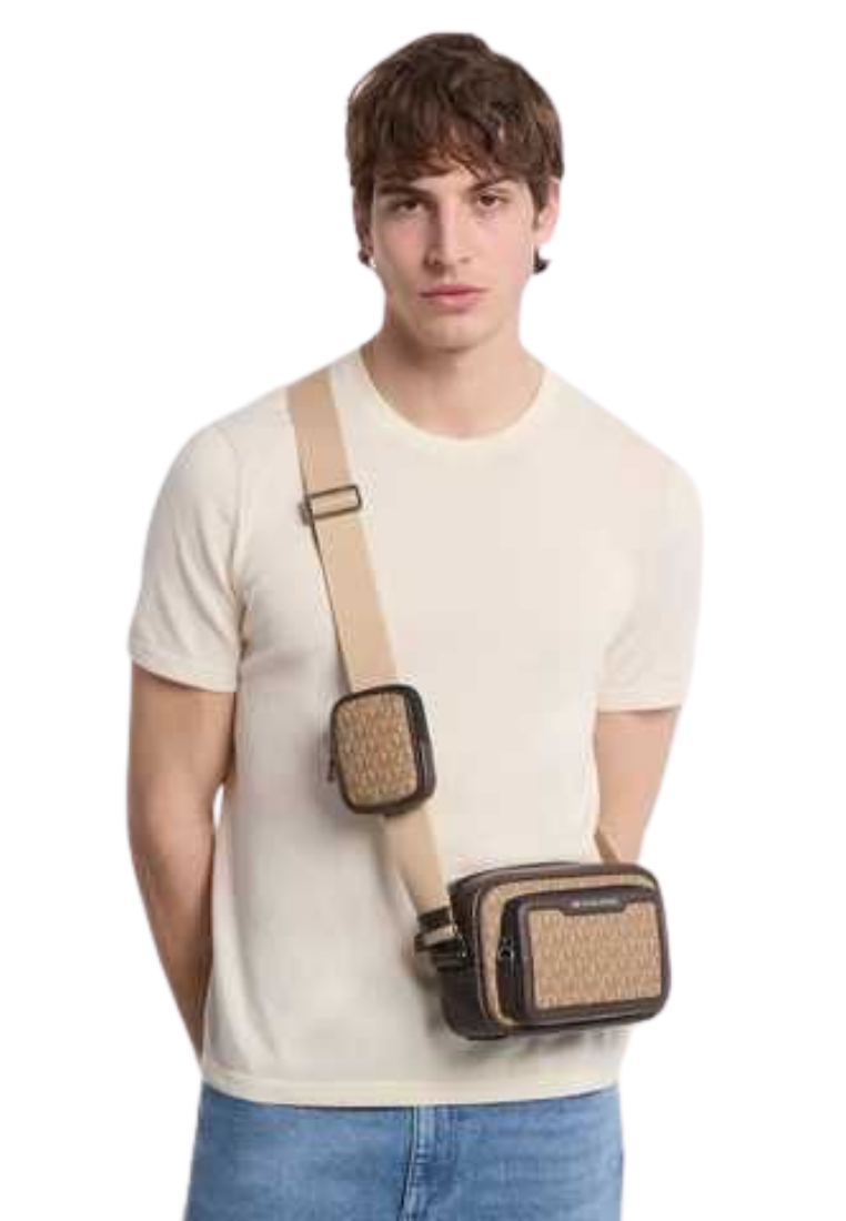 ( PREORDER ) Michael Kors Cooper Signature Logo Camera With Pouch Crossbody Bag In Camel 37T5LCOM1B